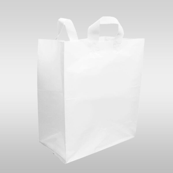 A white bag is shown on the ground.